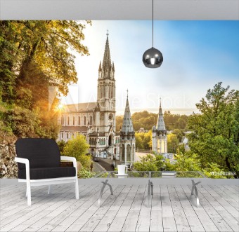 Picture of Rosary Basilica on sunset in Lourdes